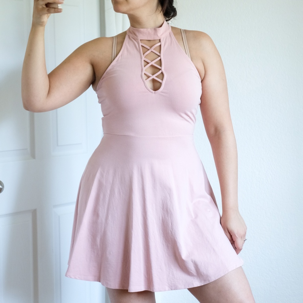 Express Pink Halter Skater Dress